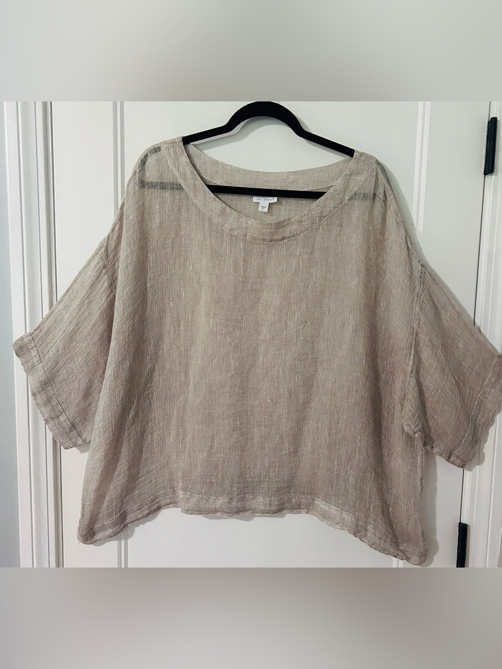 Pure Jill Linen Gauze Boxy Top XL Taupe Oversized Coastal Lagenlook Minimalist